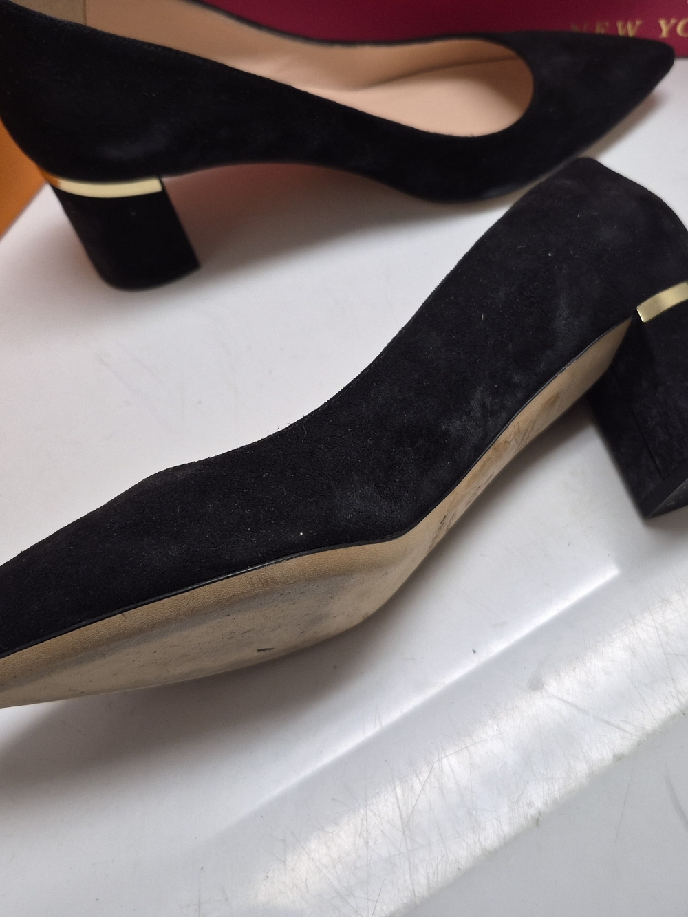 Kate Spade Black Suede Pointed-Toe Block Heel Pumps - Picture 6 of 15